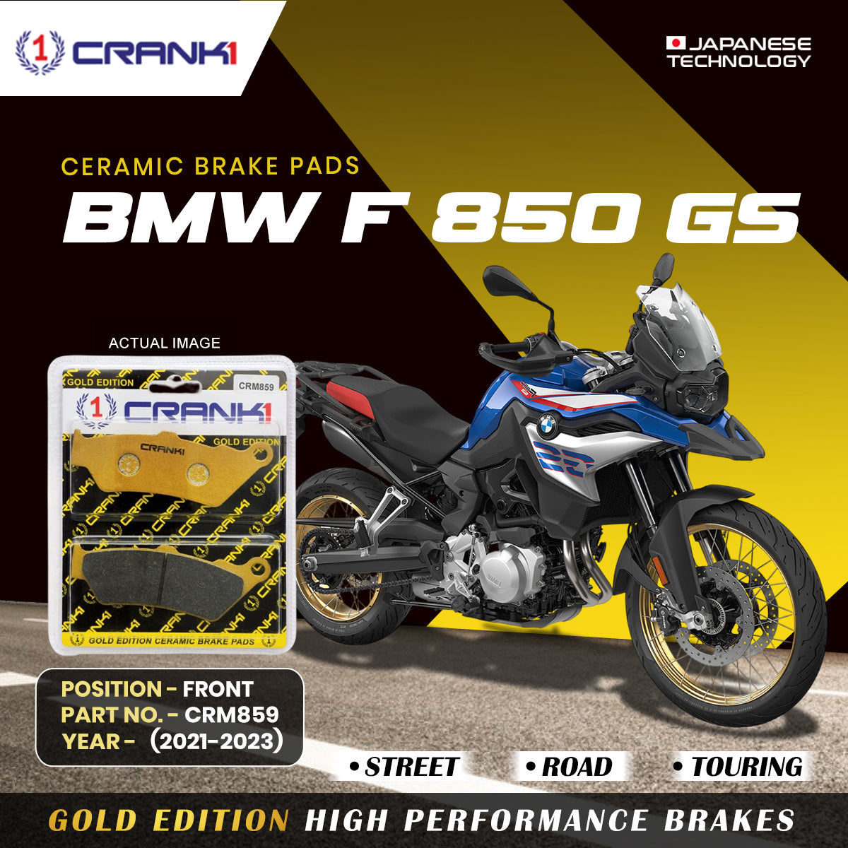 Ceramic Brake Pads For BMW F 850 GS (2021-2023) - Front - CRM859 - 2 Sets | Smooth Braking | Heat Resistant | Long Life | Disc Friendly
