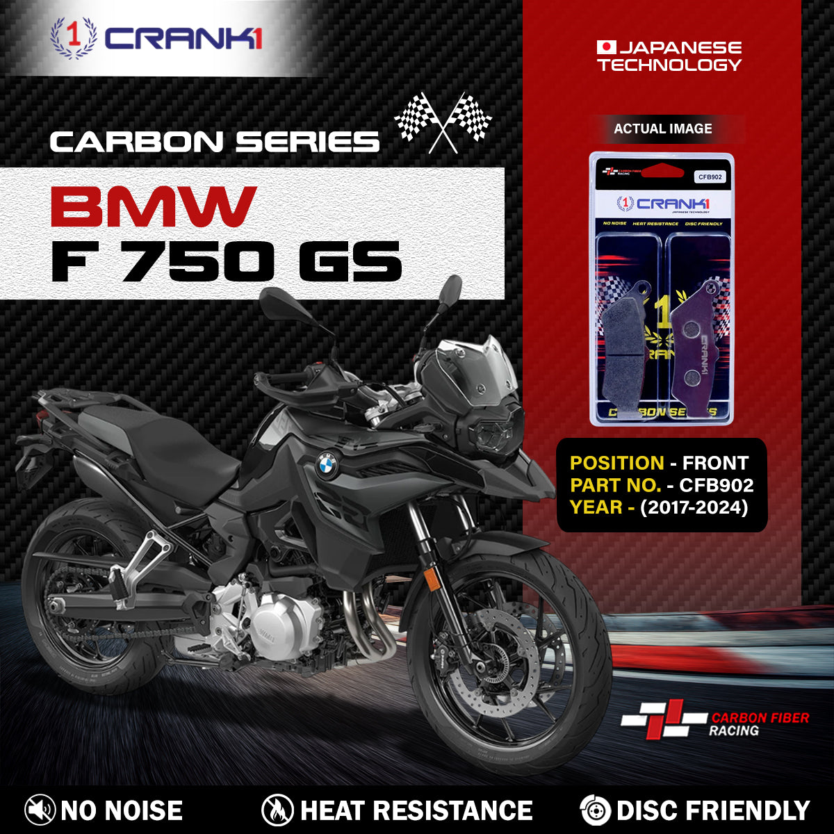 Carbon Brake Pads For BMW F 750 GS (2017-2024) - Front - CFB902 - 2 Sets