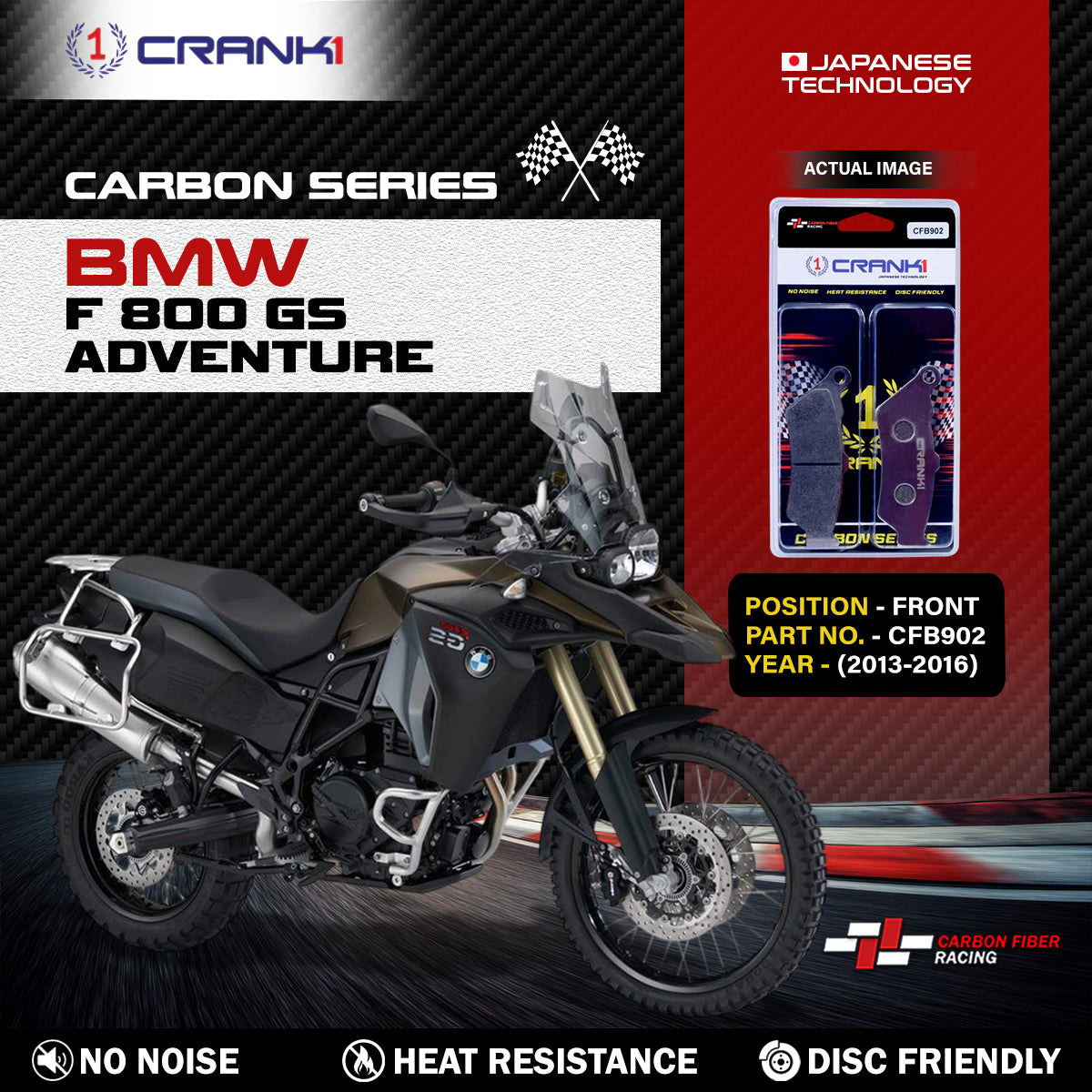 Carbon Brake Pads For BMW F 800 GS Adventure (2013-2016) - Front - CFB902