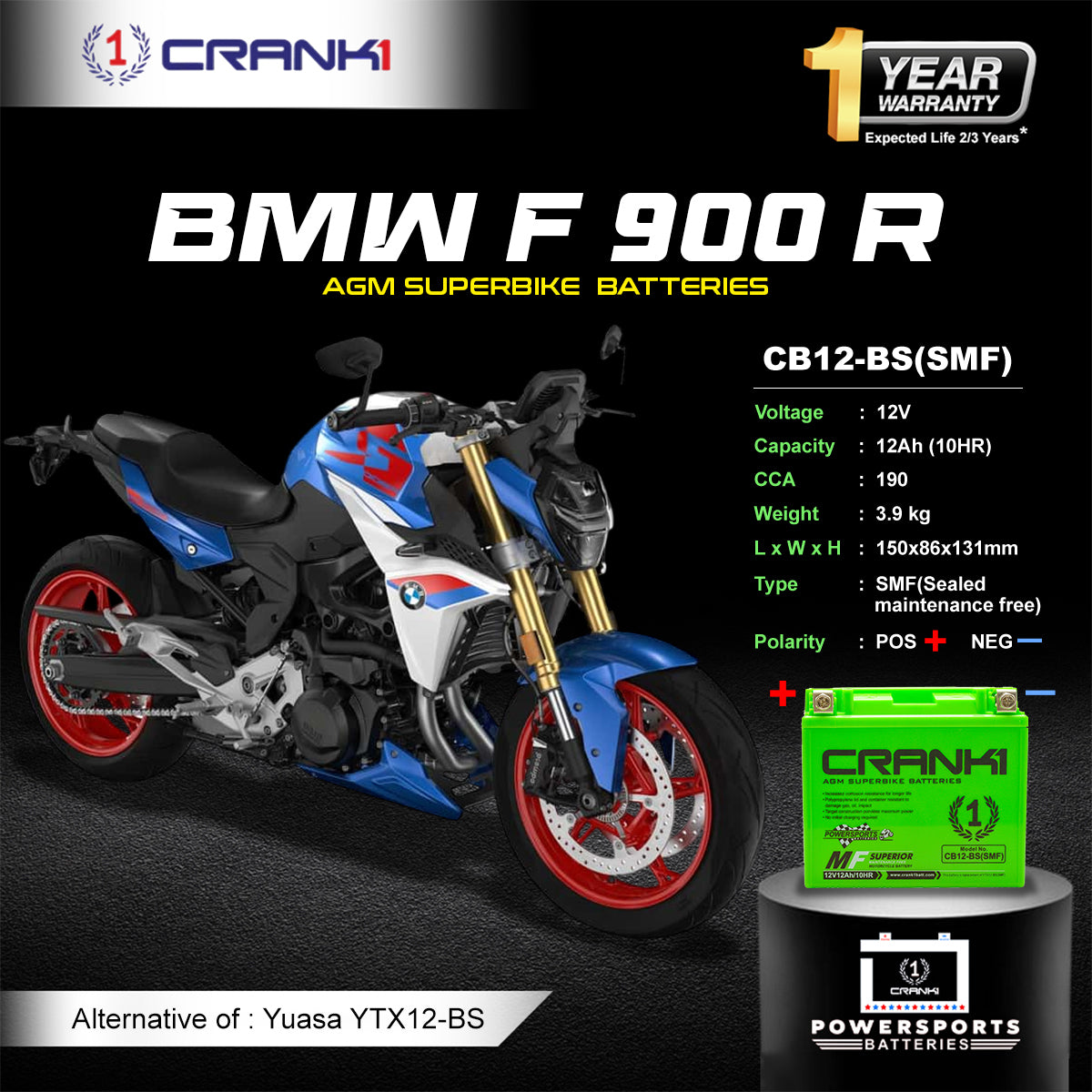 Battery For BMW F 900 R (2020-2025) - CB12-BS - Factory Activated