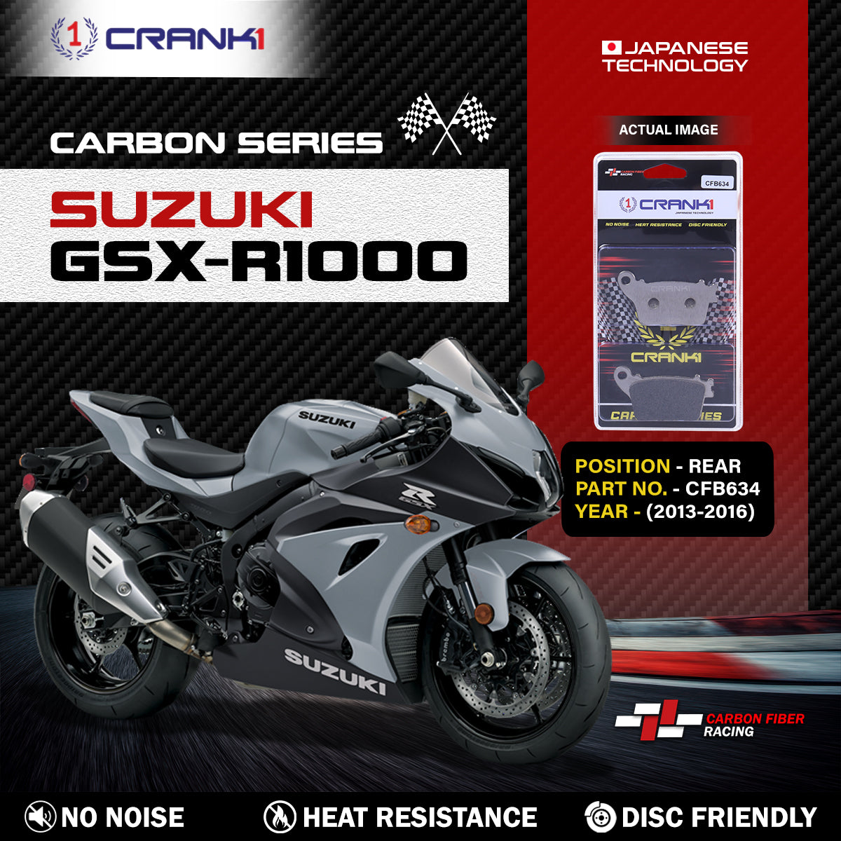 Carbon Brake Pads For Suzuki GSX-R1000 (2013-2016) - Rear - CFB634