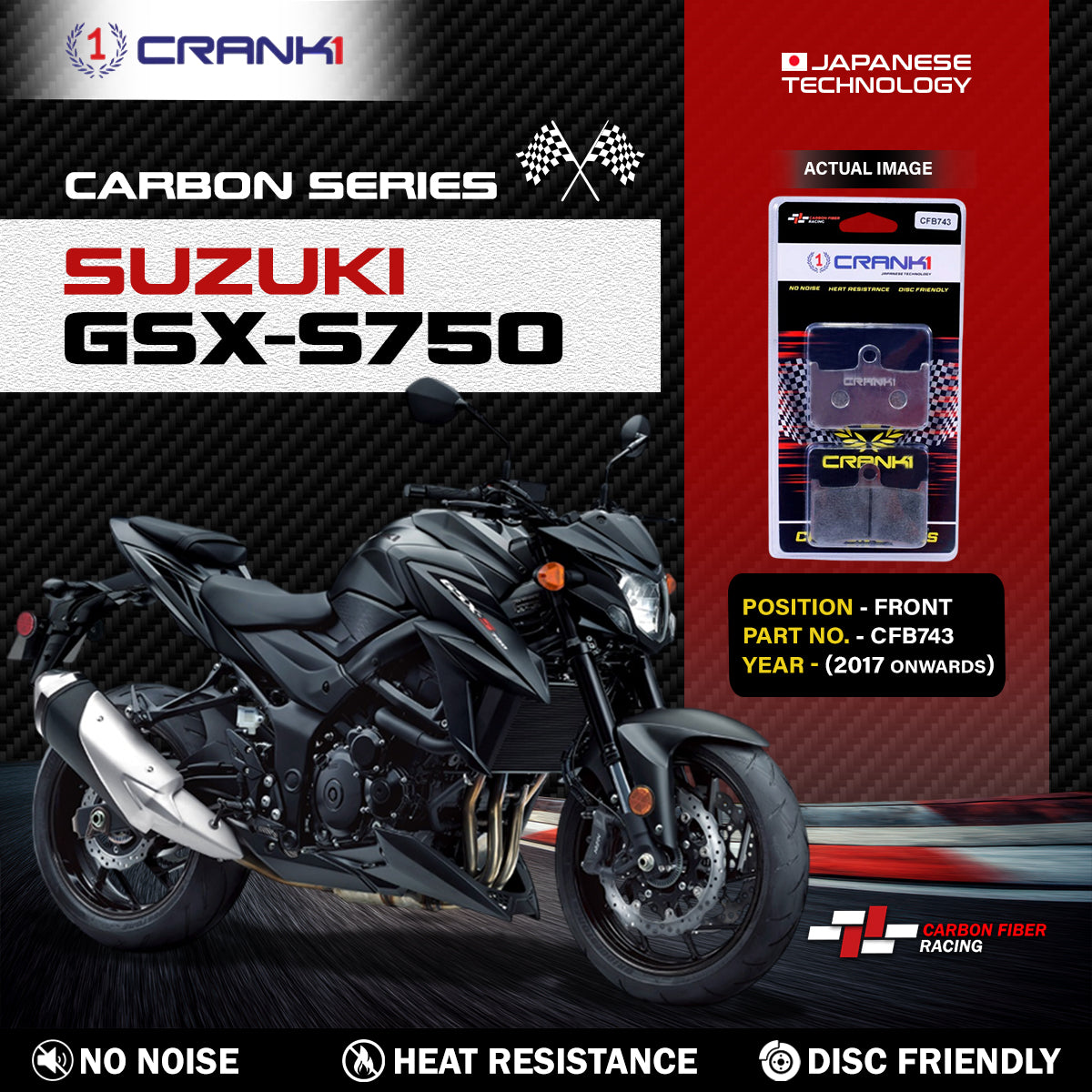 Carbon Brake Pads For Suzuki GSX-S750 (2017 Onwards) - Front - CFB743 - 2 Sets