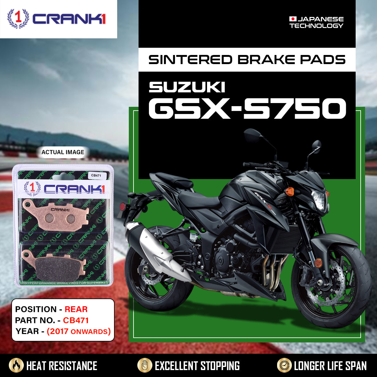 Sintered Brake Pads For Suzuki GSX-S750 (2017 Onwards) - Rear - CB471