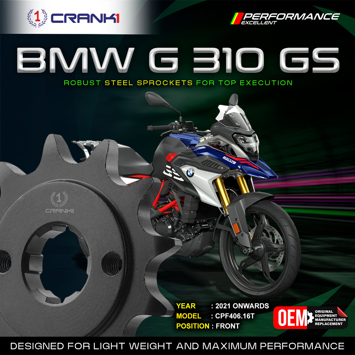 Sprocket For BMW G 310 GS (2021 Onwards) - Front - CPF406.16T
