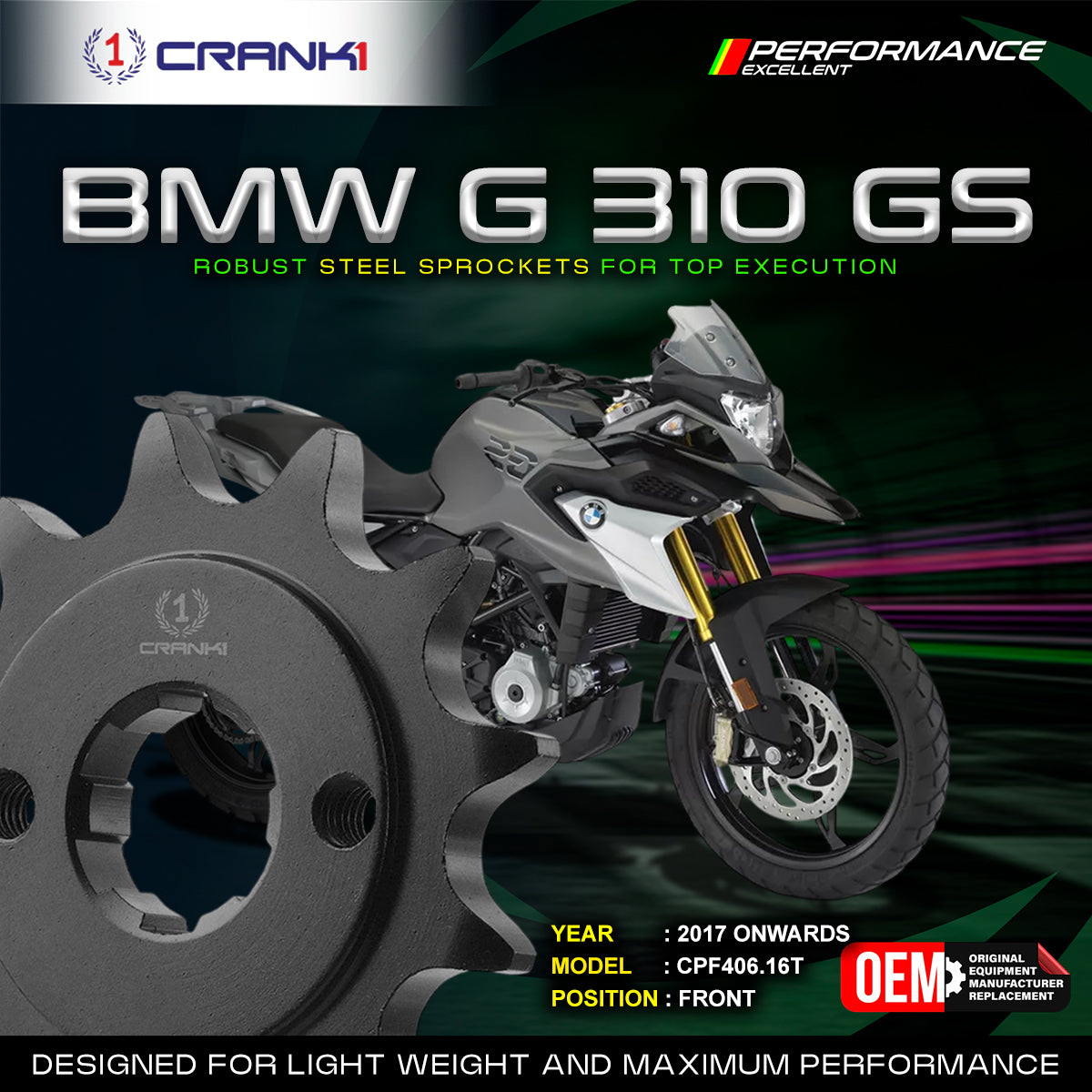 Sprocket For BMW G 310 GS (2017 Onwards) - Front - CPF406.16T