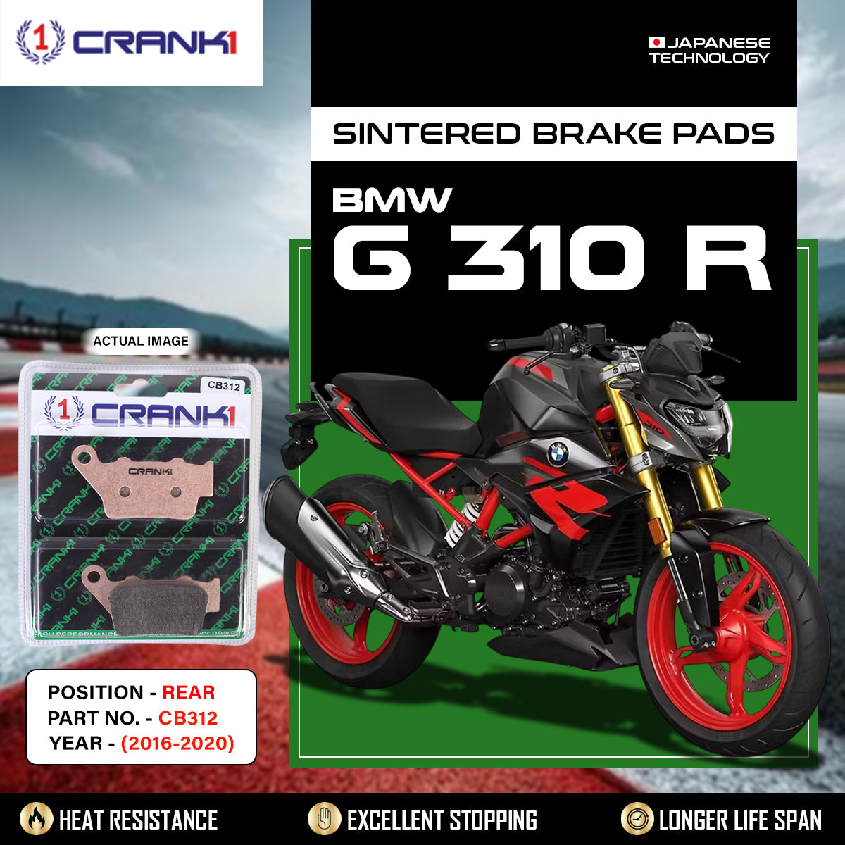 Sintered Brake Pads For BMW G 310 R (2016-2020) - Rear - CB312