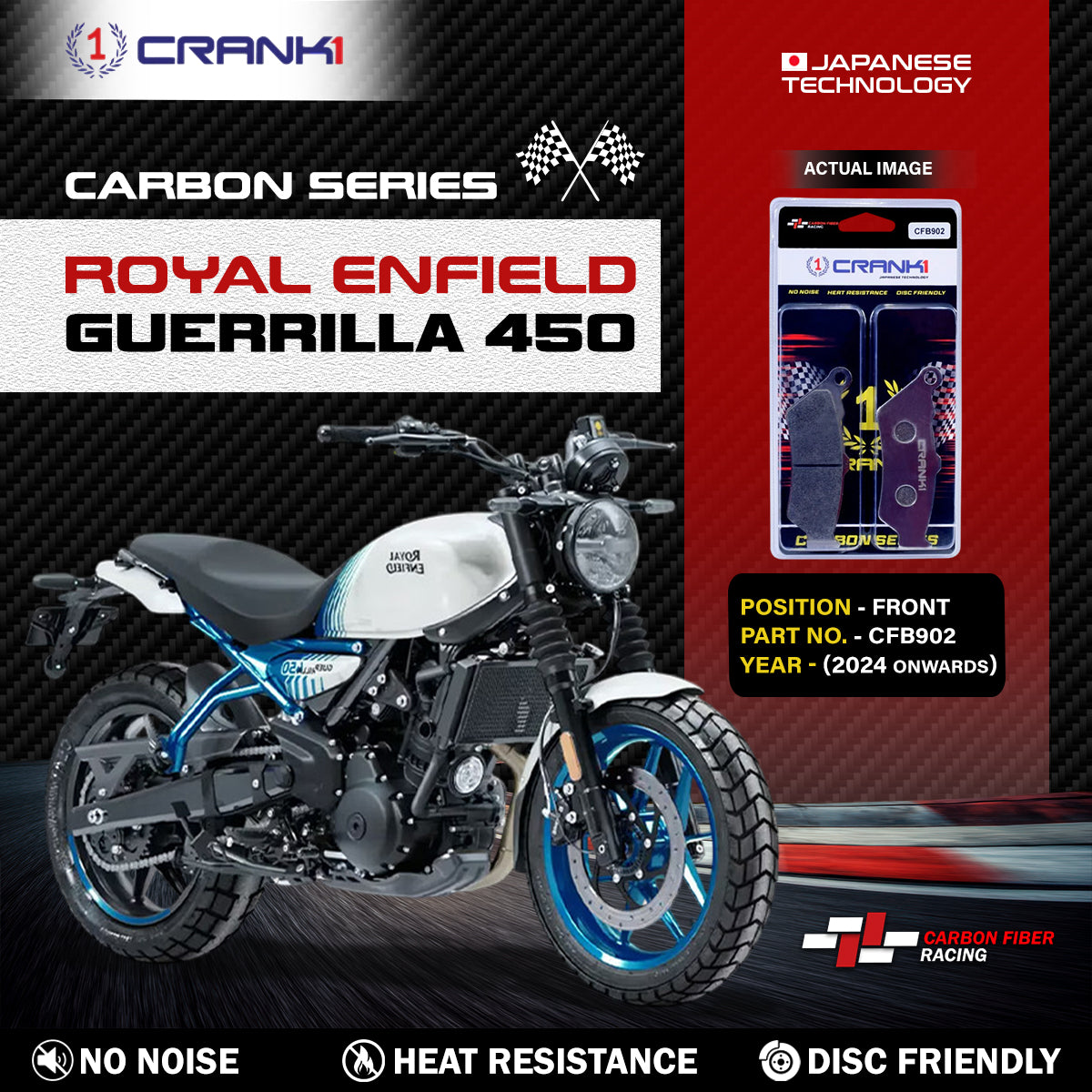 Carbon Brake Pads For Royal Enfield Guerrilla 450 (2024 Onwards) - Front - CFB902