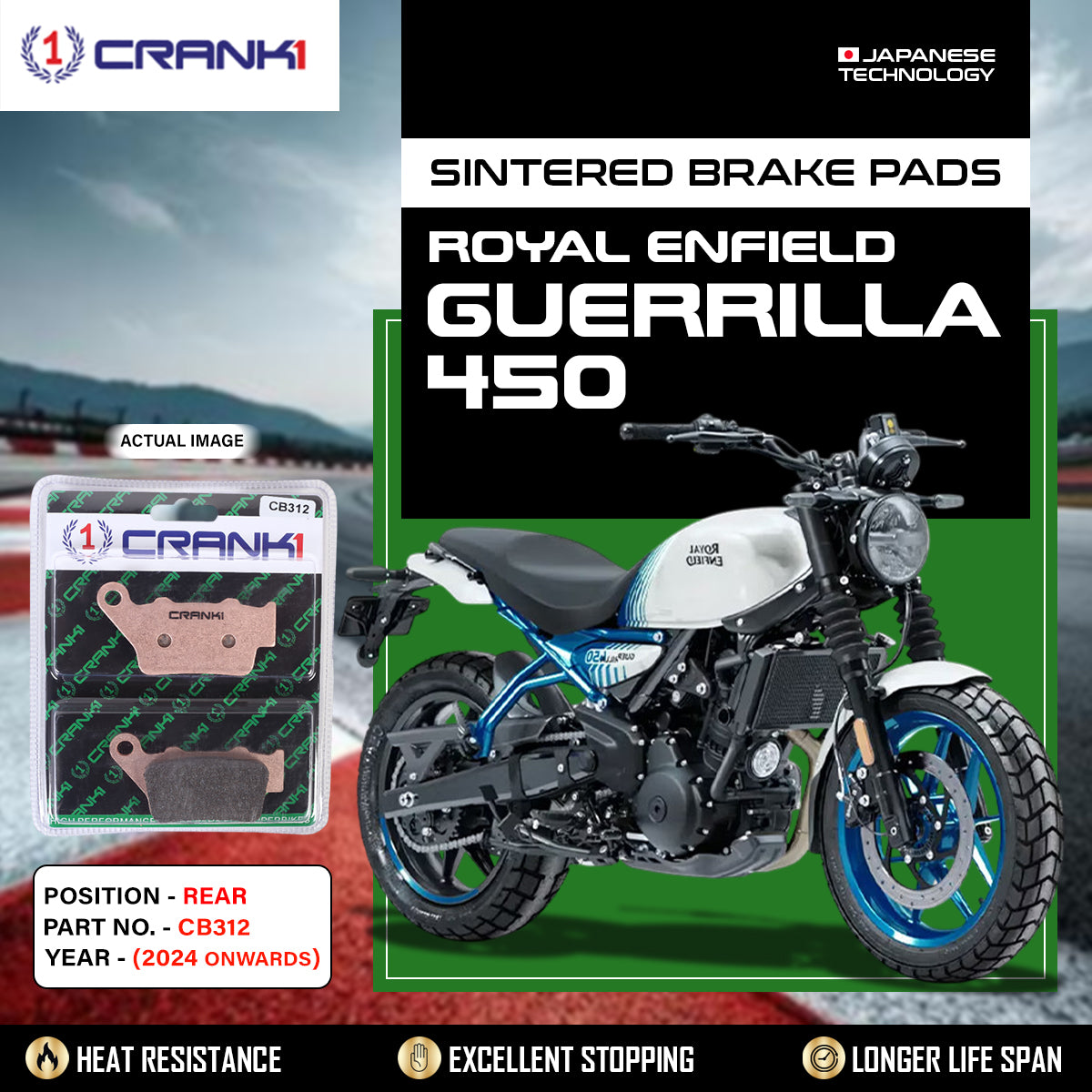 Sintered Brake Pads For Royal Enfield Guerrilla 450 (2024 Onwards) - Rear - CB312