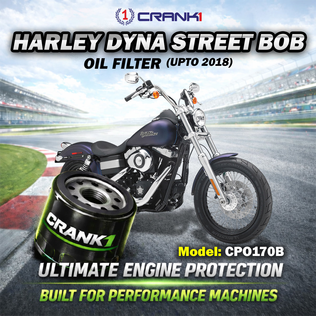 Oil Filter For Harley Davidson Dyna Street Bob (Upto 2018) - CPO170B