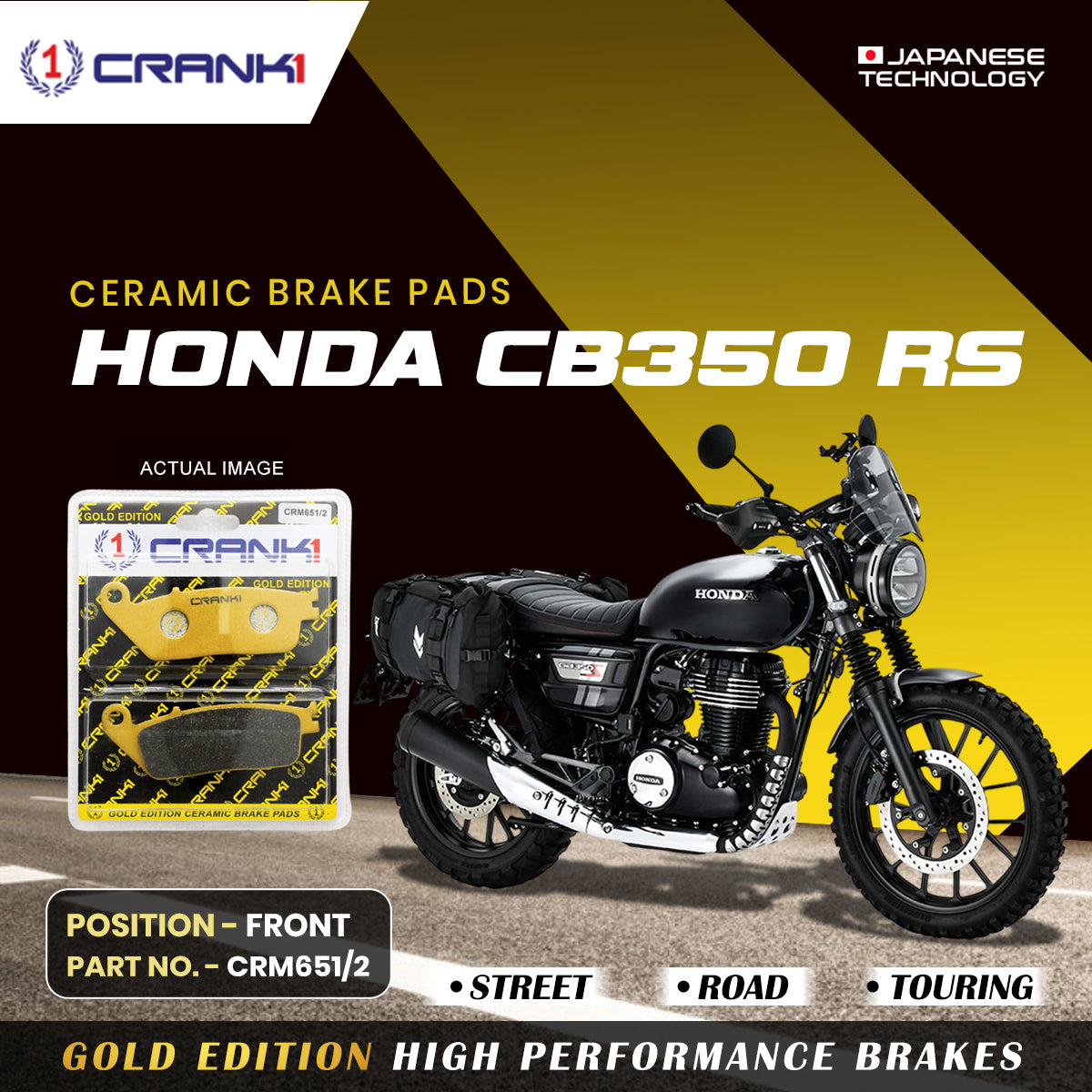 Ceramic Brake Pads For Honda CB350 RS - Front - CRM651/2
