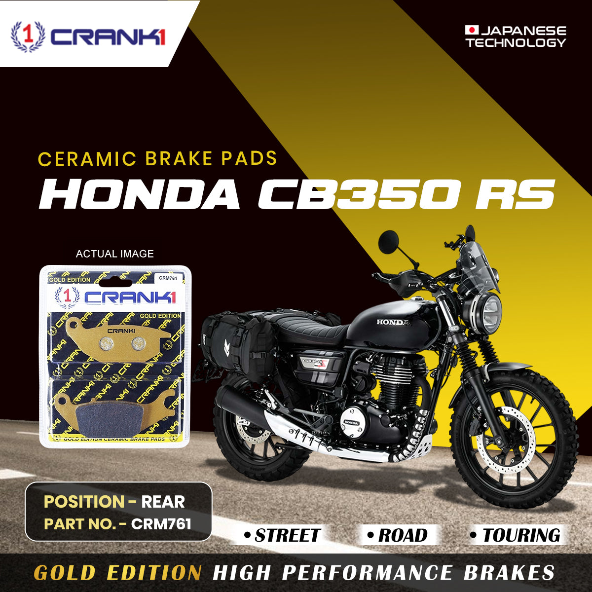 Ceramic Brake Pads For Honda CB350 RS - Rear - CRM761