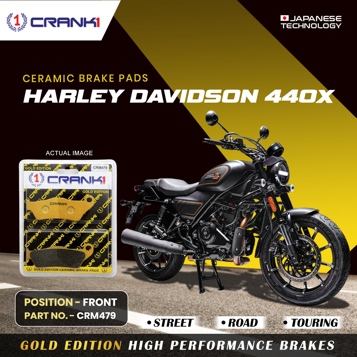 Ceramic Brake Pads For Harley Davidson 440X - Front - CRM479