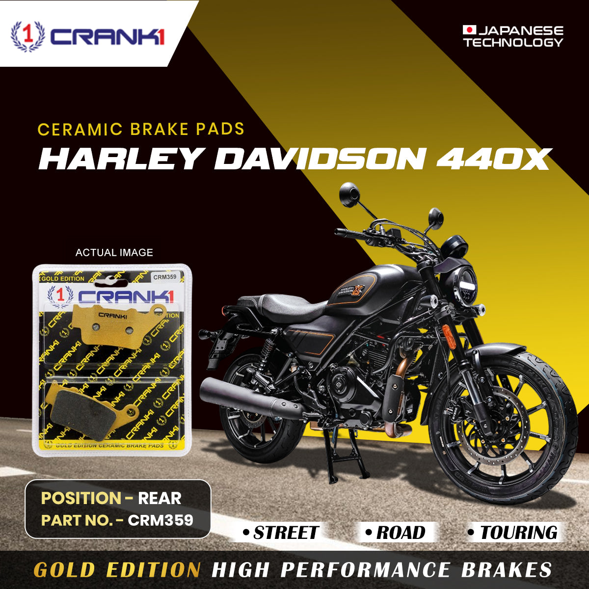 Ceramic Brake Pads For Harley Davidson 440X - Rear - CRM359