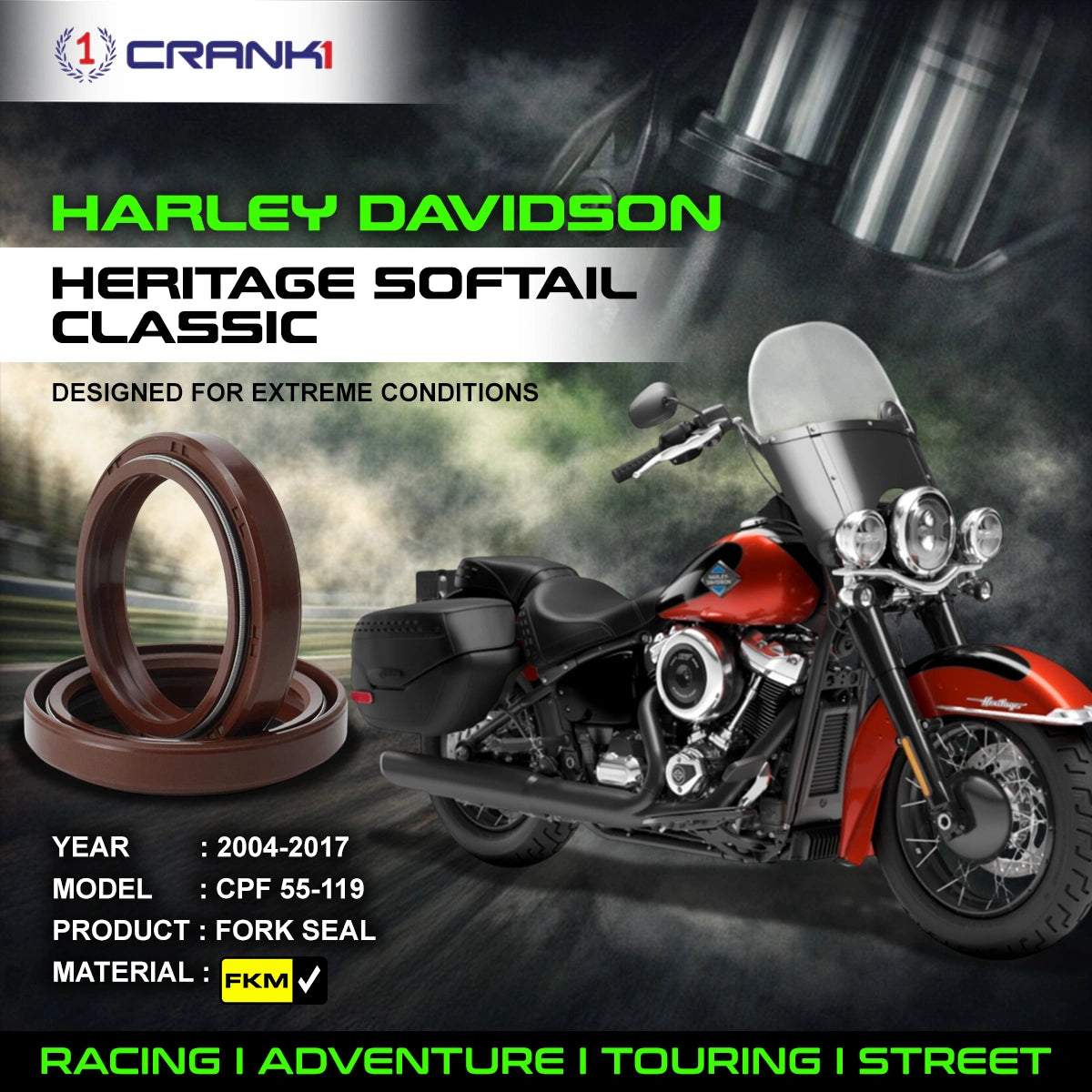 Fork Oil Seals Pair For Harley Davidson Heritage Softail Classic (2004-2017) - CPF55-119