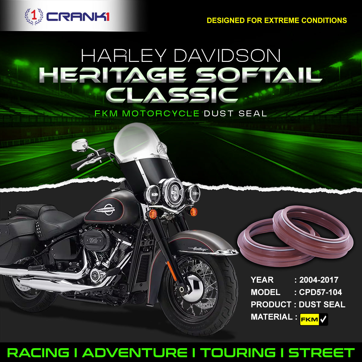 Fork Dust Seals Pair For Harley Davidson Heritage Softail Classic (2004-2017) - CPD57-104