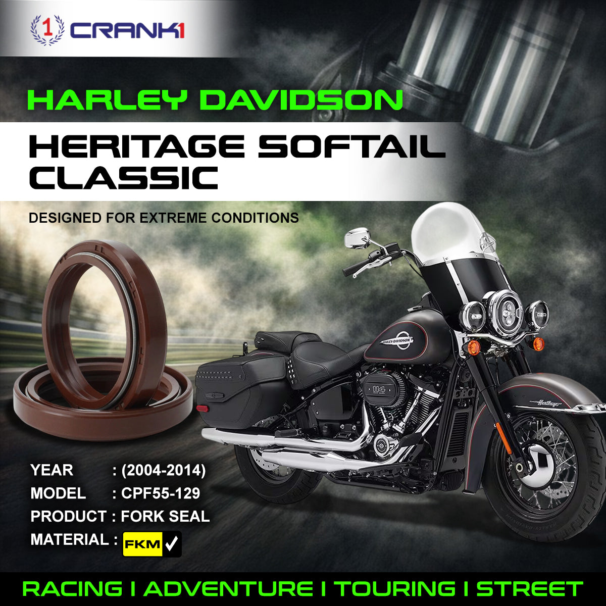 Fork Oil Seals Pair For Harley Davidson Heritage Softail Classic (2004-2014) - CPF55-129