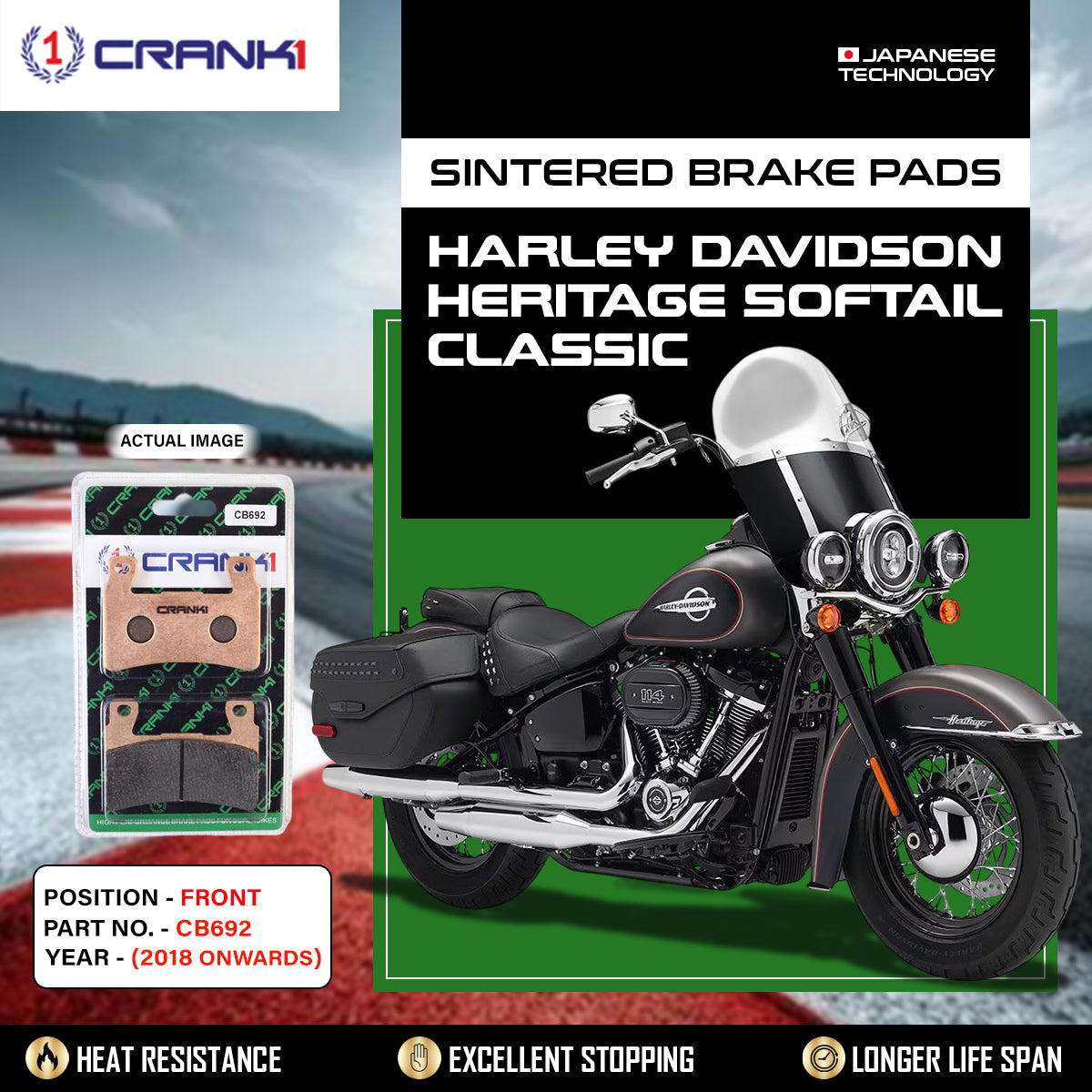 Sintered Brake Pads For Harley Davidson Heritage Softail Classic (2018 Onwards) - Front - CB692