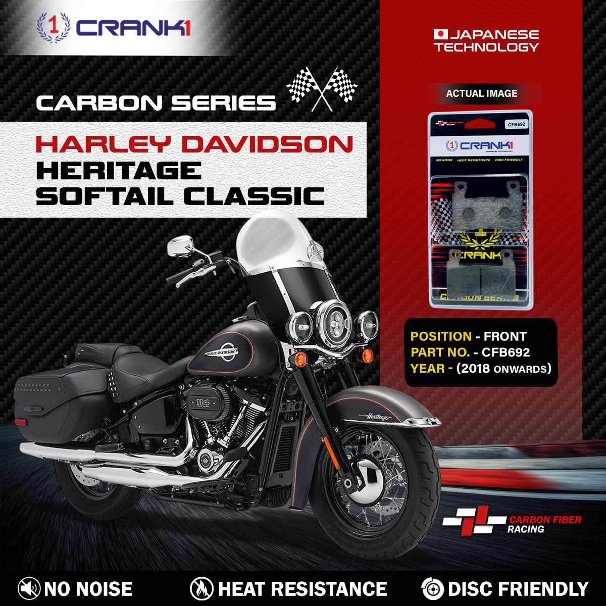 Carbon Brake Pads For Harley Davidson Heritage Softail Classic (2018 Onwards) - Front - CFB692