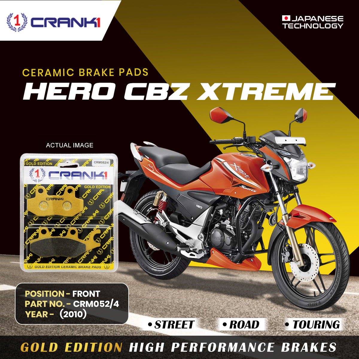 Ceramic Brake Pads For Hero CBZ Xtreme (2010) - Front - CRM052/4