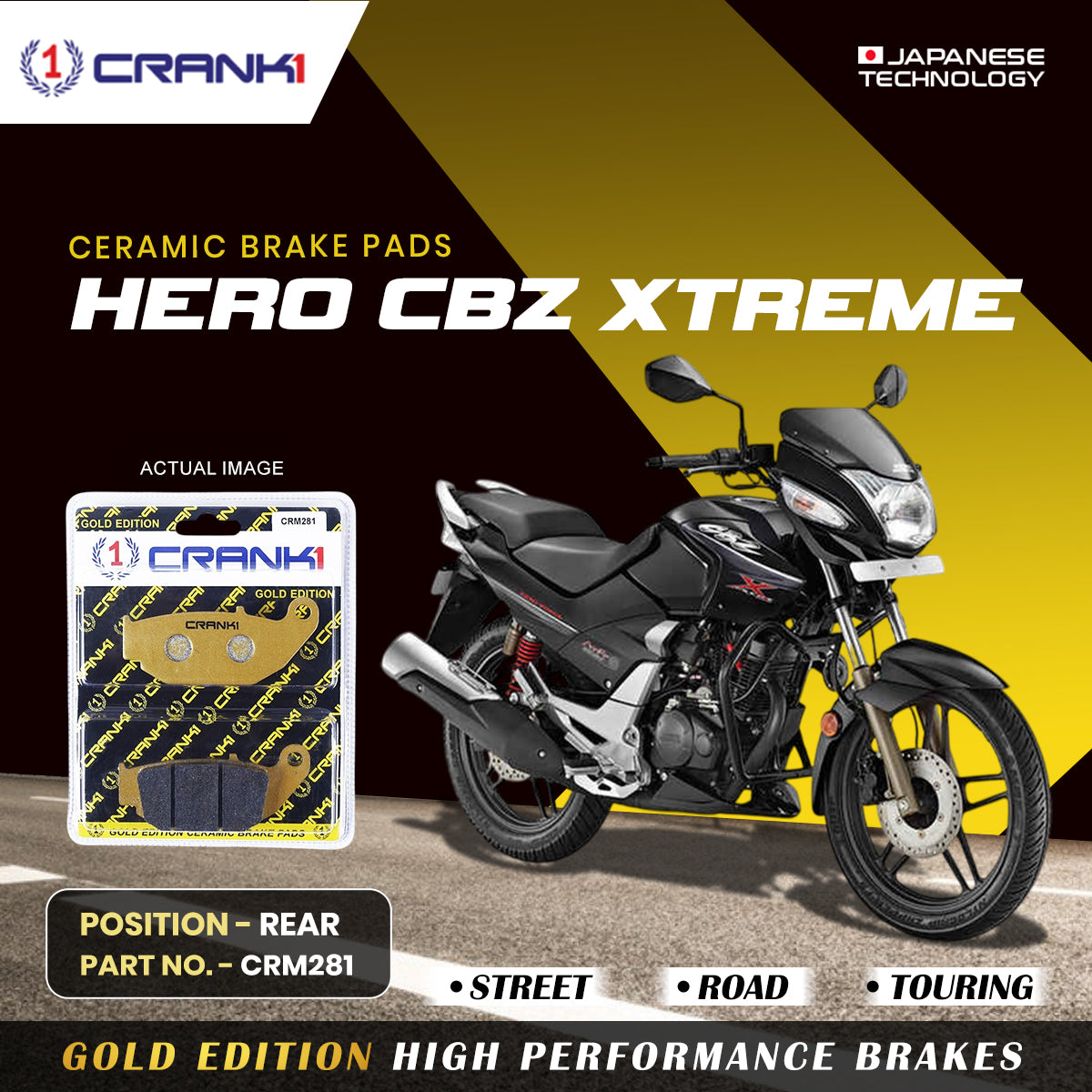 Ceramic Brake Pads For Hero CBZ Xtreme - Rear - CRM281