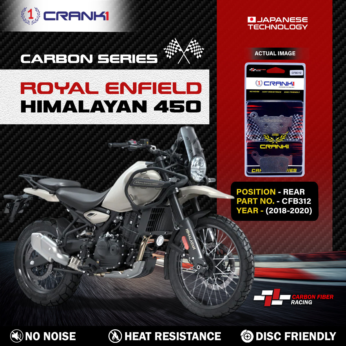 Carbon Brake Pads For Royal Enfield Himalayan 450 (2018-2020) - Rear - CFB312