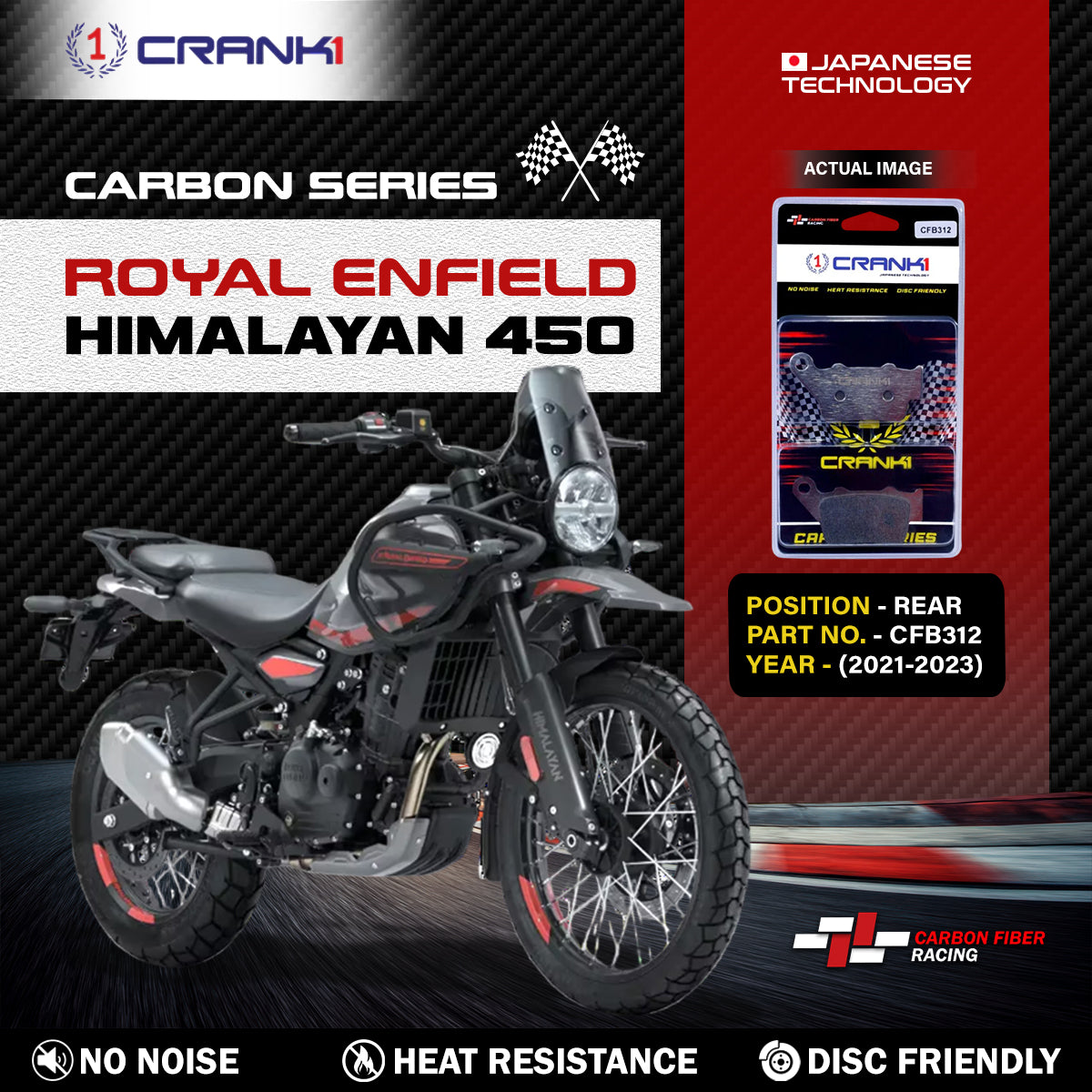 Carbon Brake Pads For Royal Enfield Himalayan 450 (2021-2023) - Rear - CFB312