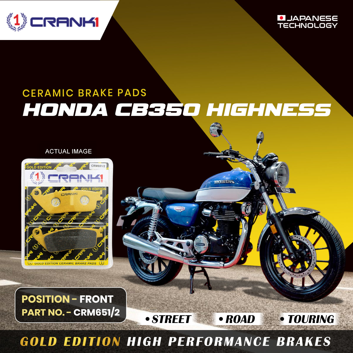Ceramic Brake Pads For Honda CB350 Highness - Front - CRM651/2