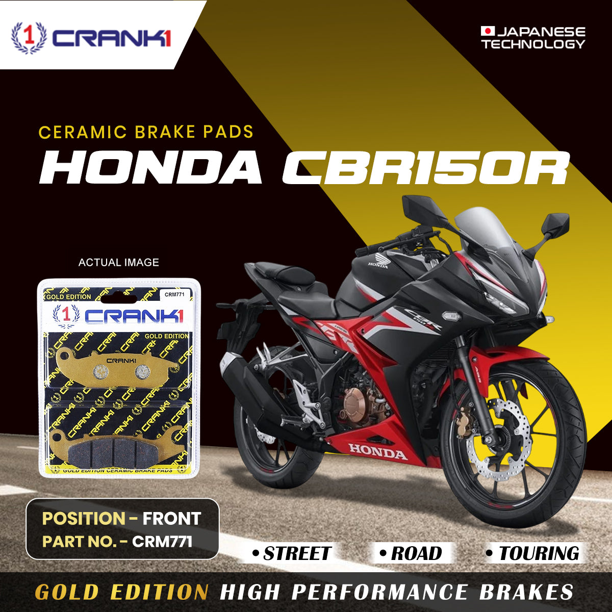 Ceramic Brake Pads For Honda CBR150R - Front - CRM771