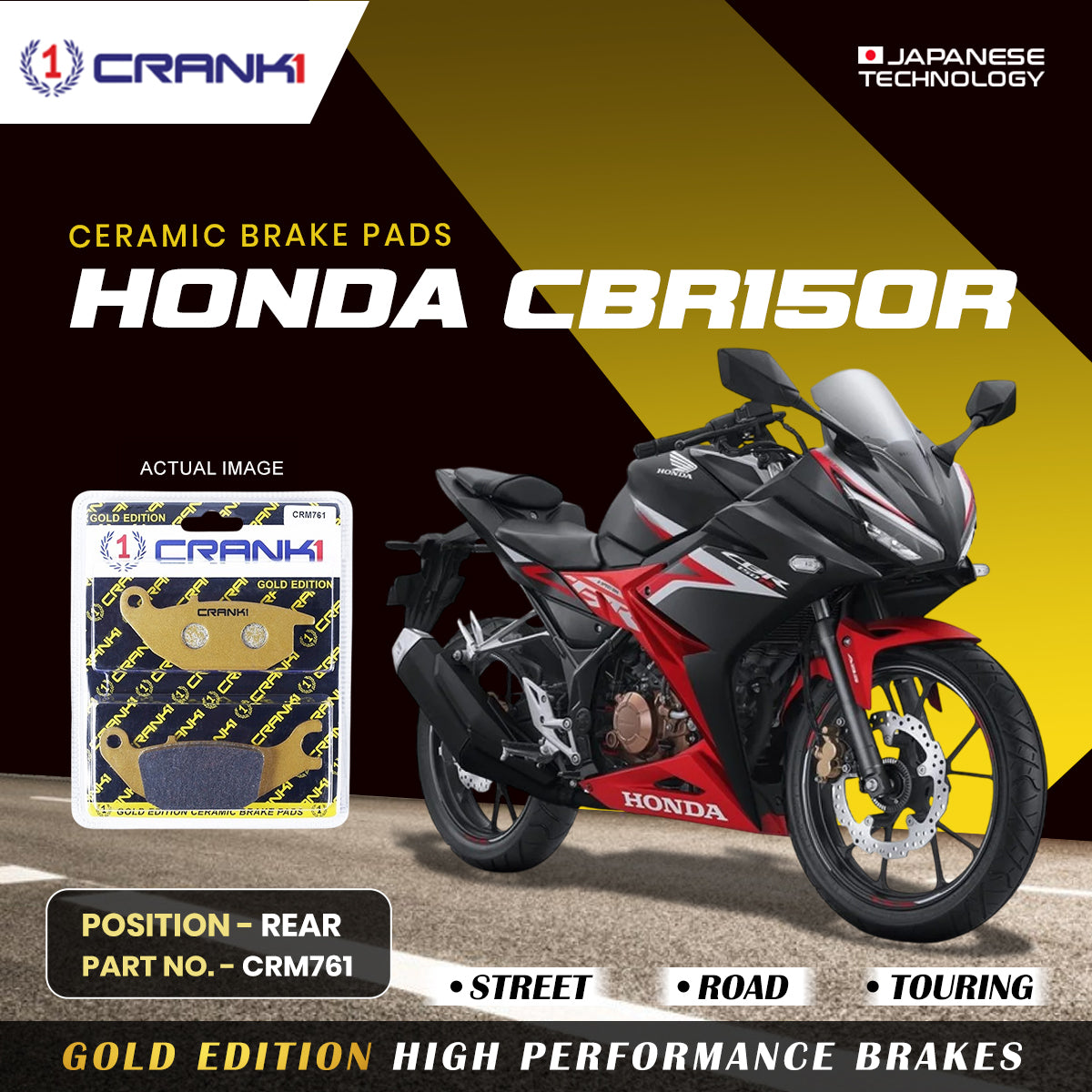 Ceramic Brake Pads For Honda CBR150R - Rear - CRM761