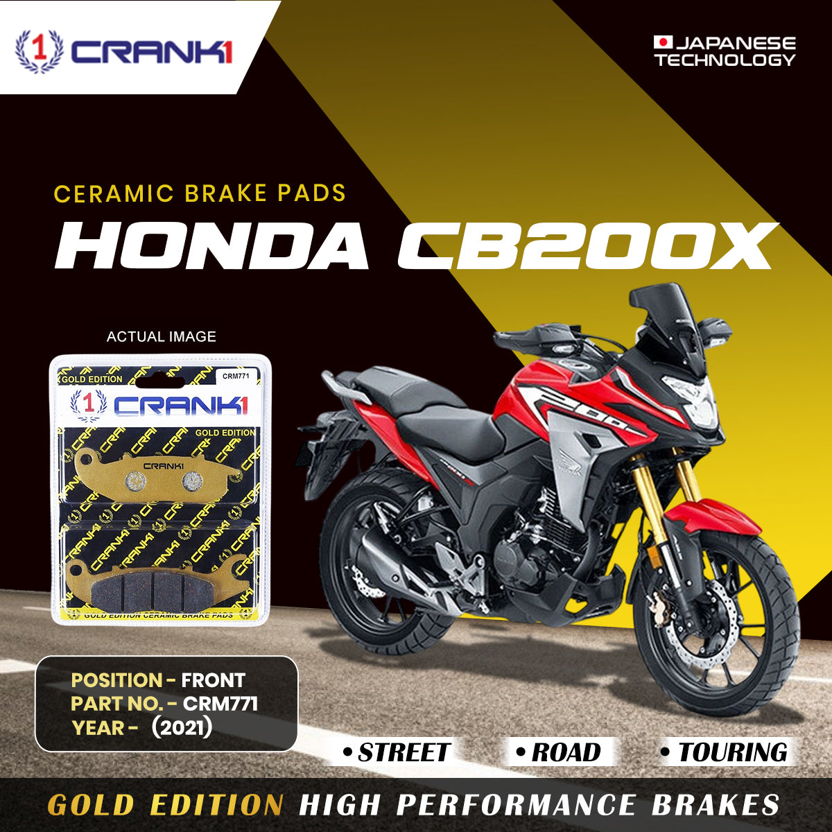 Ceramic Brake Pads For Honda CB200X (2021) - Front - CRM771