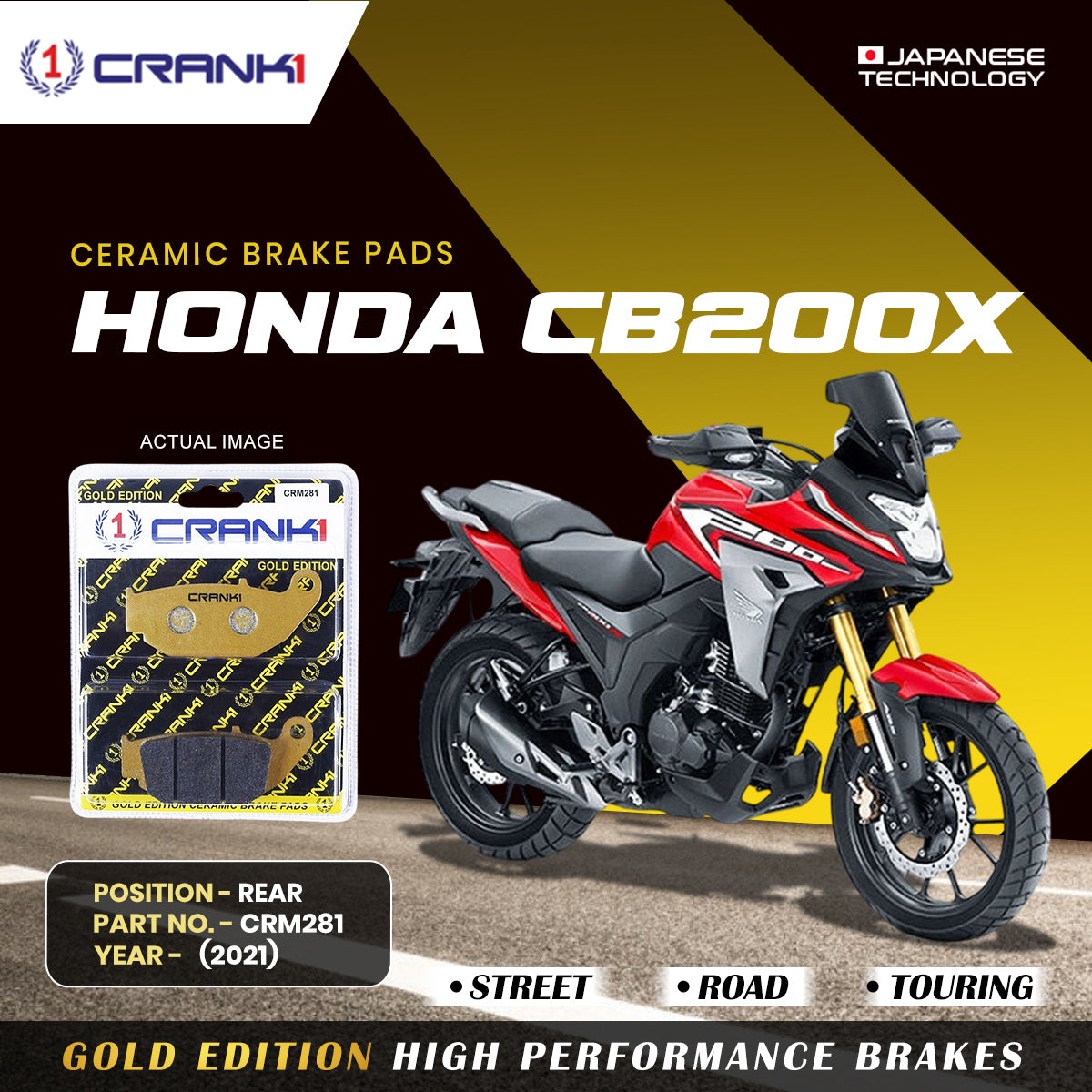 Ceramic Brake Pads For Honda CB200X (2021) - Rear - CRM281