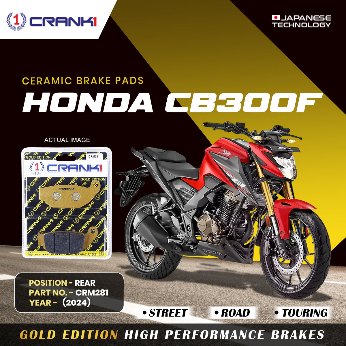 Ceramic Brake Pads For Honda CB300F (2024) - Rear - CRM281