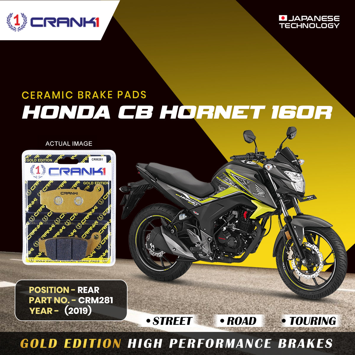 Ceramic Brake Pads For Honda CB Hornet 160R (2019) - Rear - CRM281