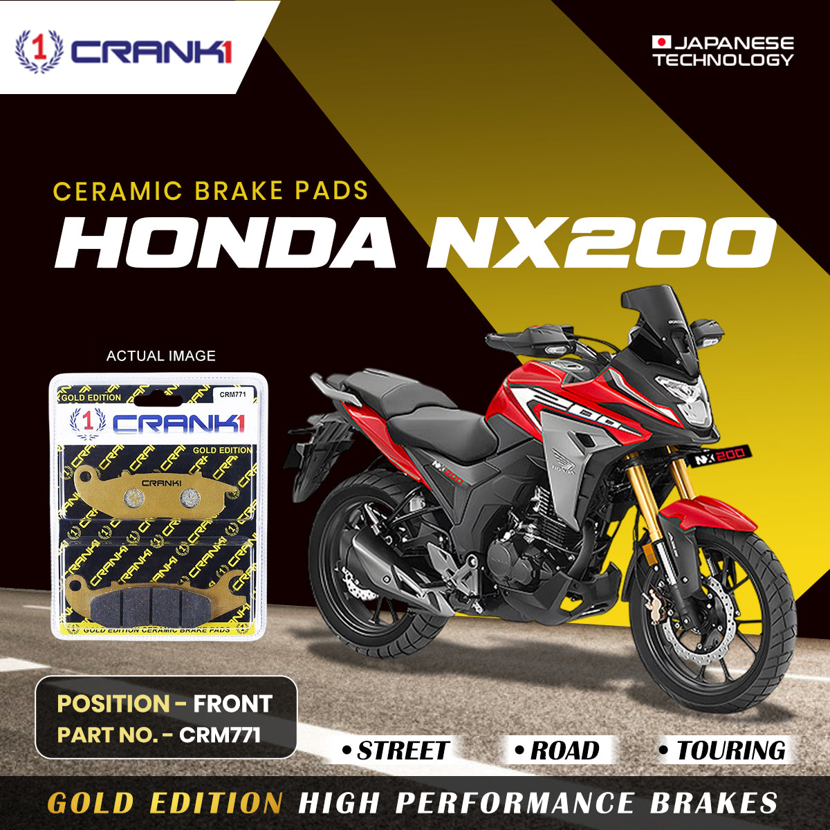 Ceramic Brake Pads For Honda NX200 - Front - CRM771