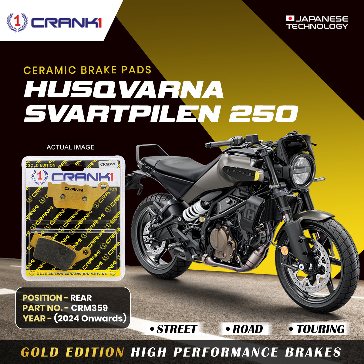 Ceramic Brake Pads For Husqvarna Svartpilen 250 (2024 Onwards) - Rear - CRM359 - 1 Set
