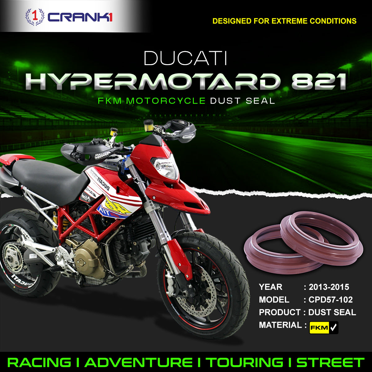 Fork Dust Seals Pair For Ducati Hypermotard 821 (2013-2015) - CPD57-102