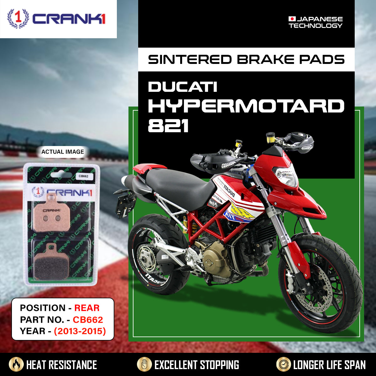 Sintered Brake Pads For Ducati Hypermotard 821 (2013-2015) - Rear - CB662