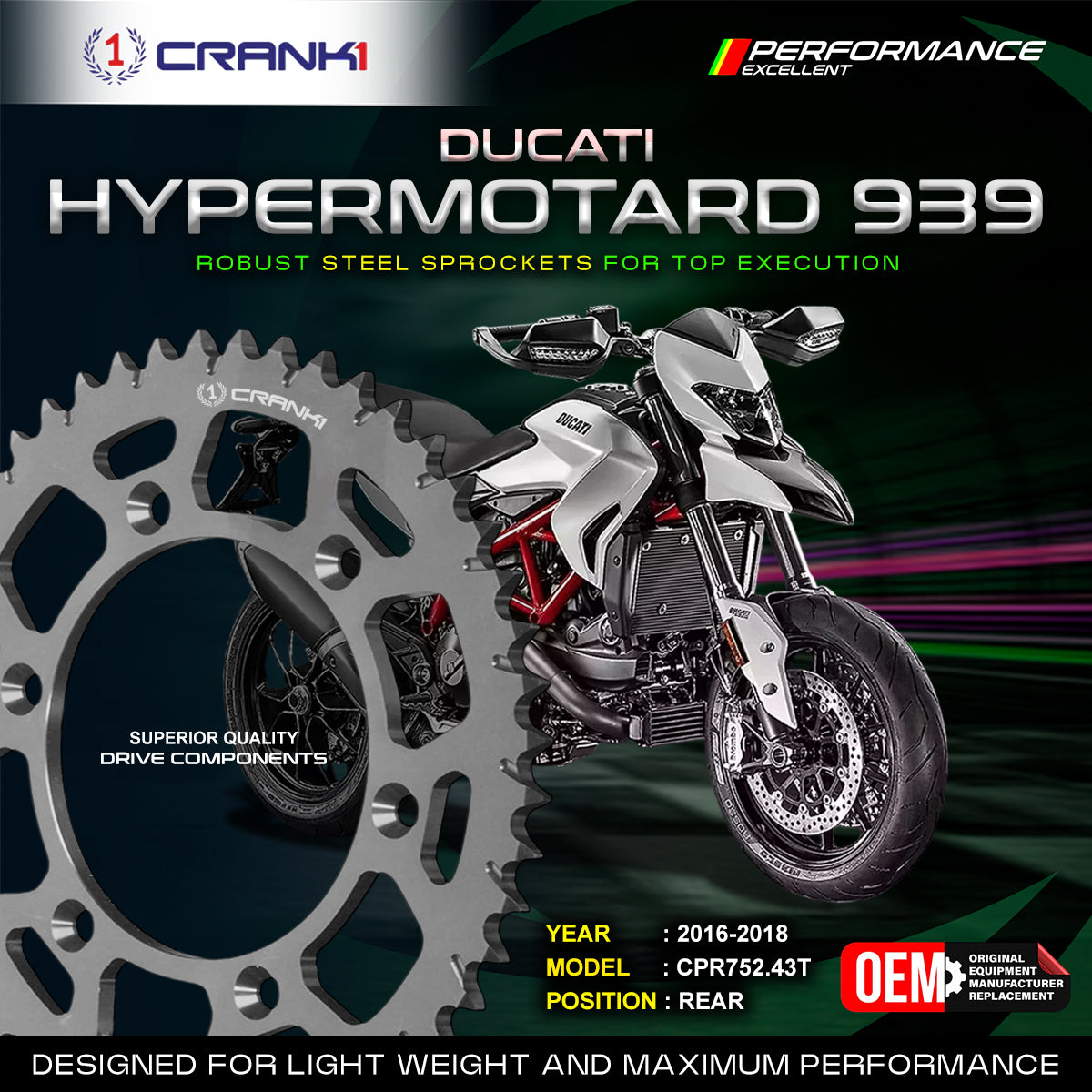 Sprocket For Ducati Hypermotard 939 (2016-2018) - Rear - CPR752.43T