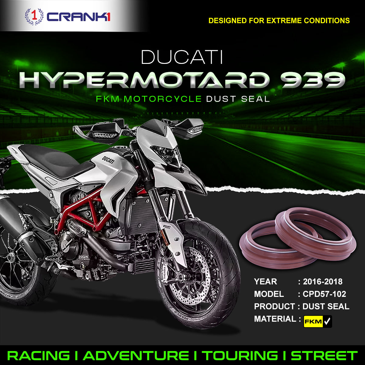 Fork Dust Seals Pair For Ducati Hypermotard 939 (2016-2018) - CPD57-102