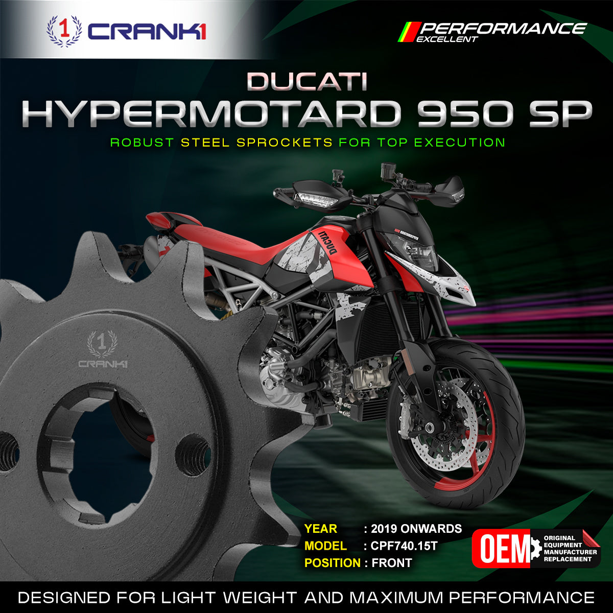 Sprocket For Ducati Hypermotard 950 SP (2019 Onwards) - Front - CPF740.15T