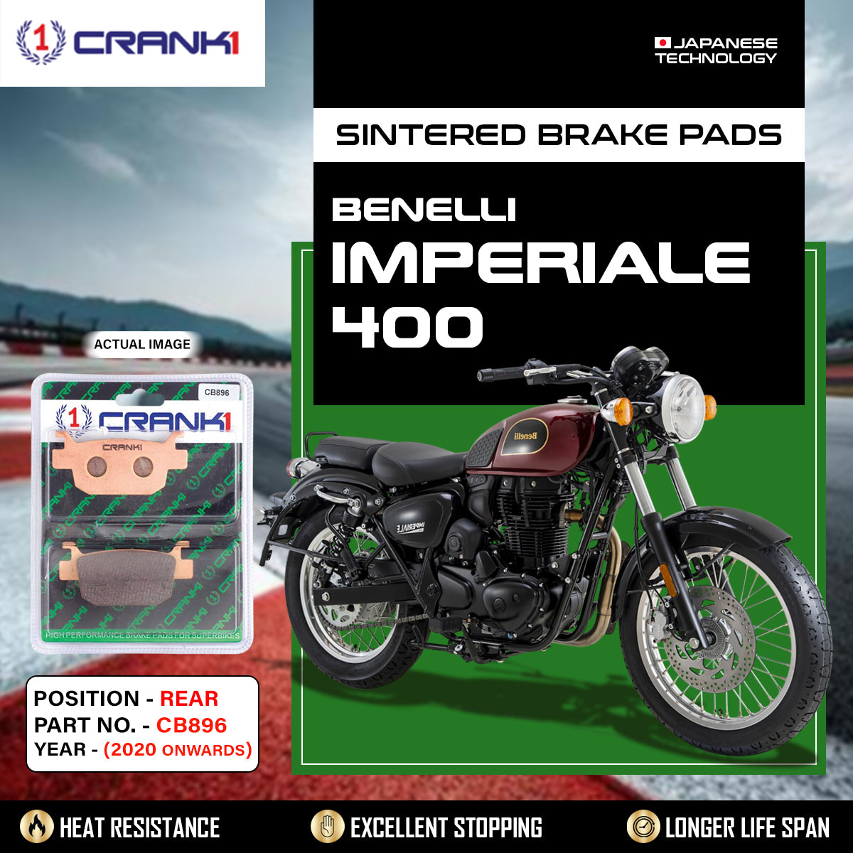 Sintered Brake Pads For Benelli Imperiale 400 (2020 Onwards) - Rear - CB896