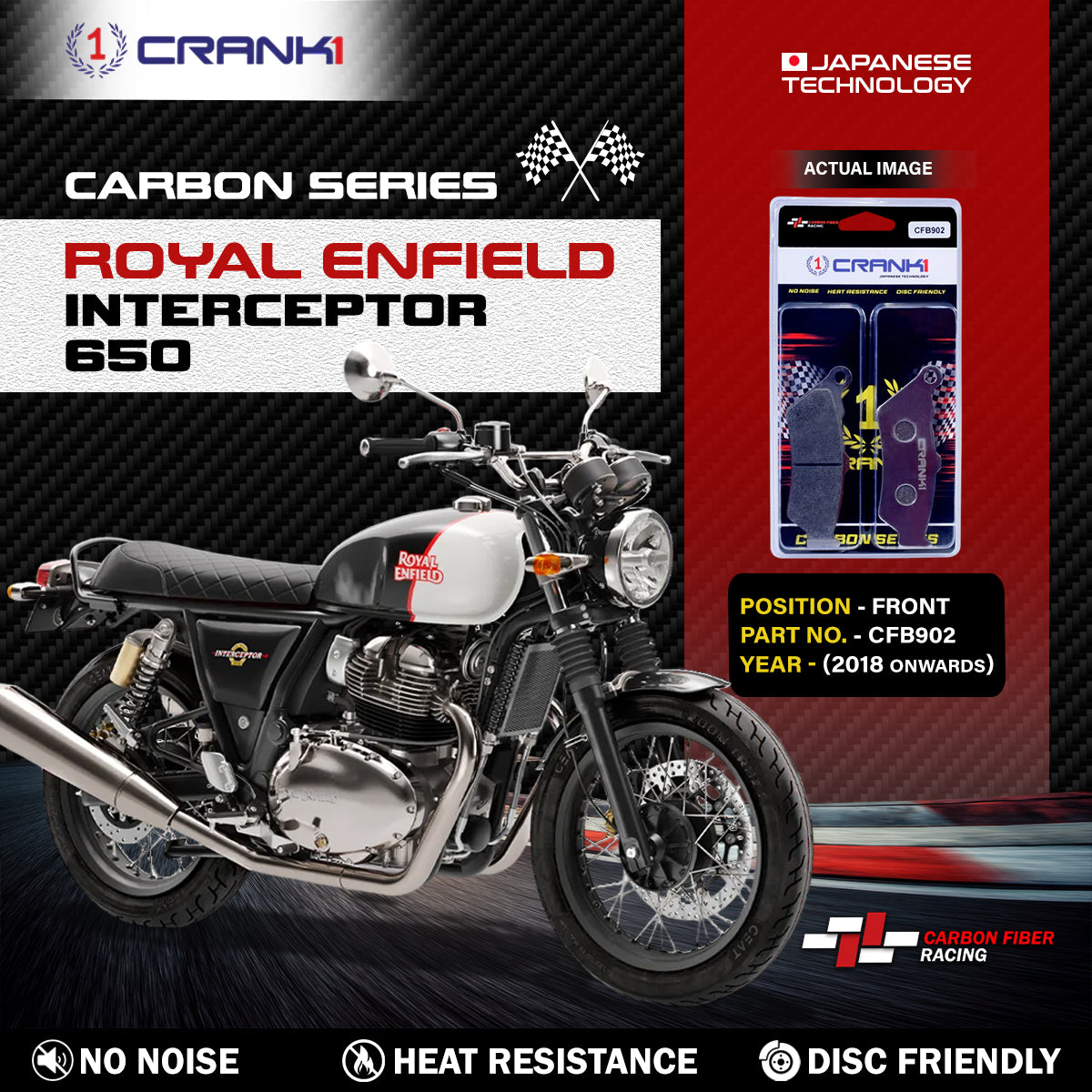 Carbon Brake Pads For Royal Enfield Interceptor 650 (2018 Onwards) - Front - CFB902