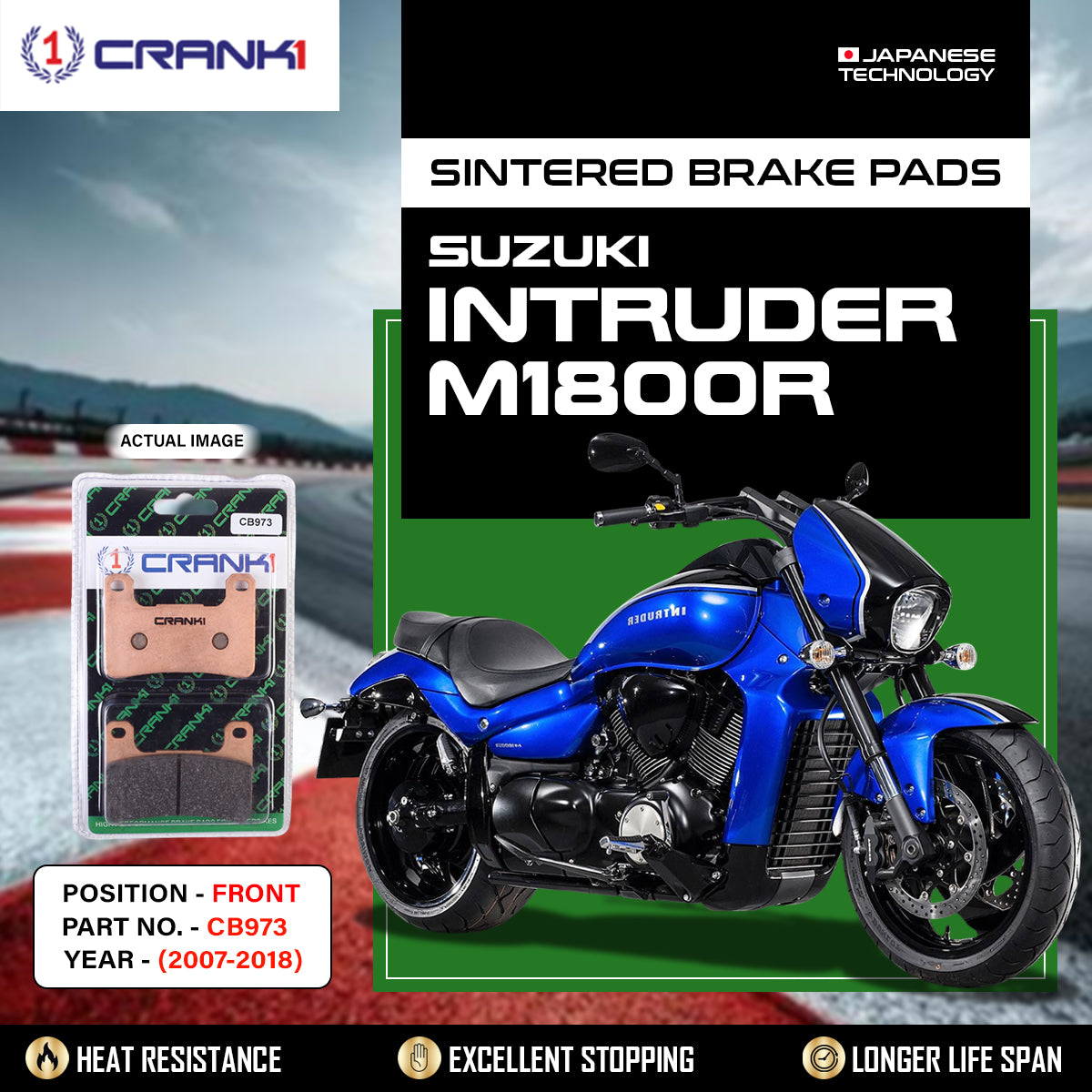 Sintered Brake Pads For Suzuki Intruder M1800R (2007-2018) - Front - CB973 - 2 Sets