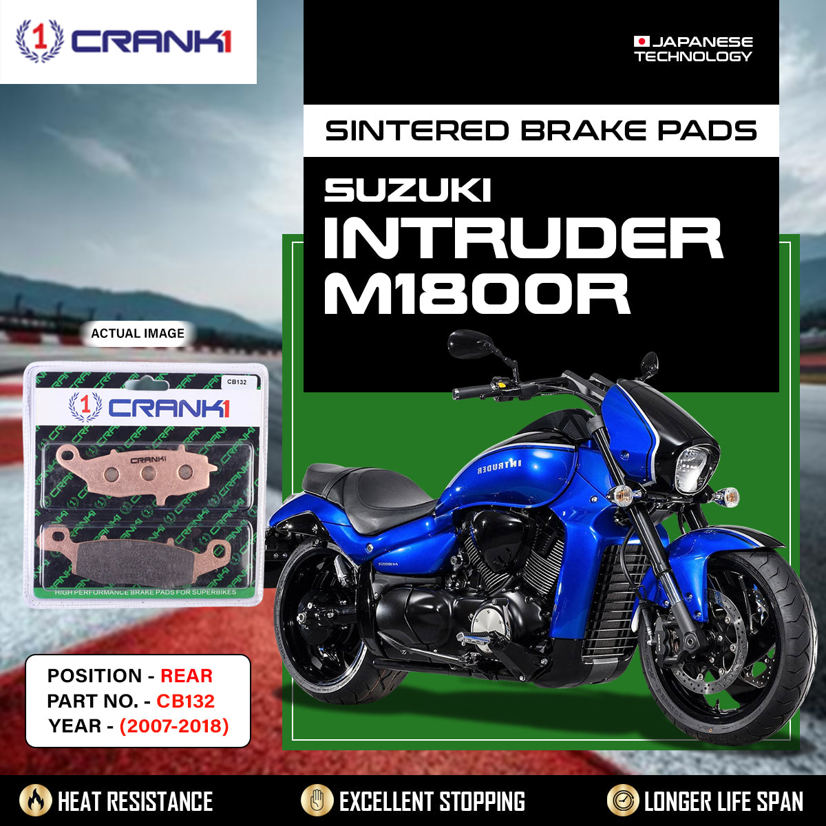 Sintered Brake Pads For Suzuki Intruder M1800R (2007-2018) - Rear - CB132