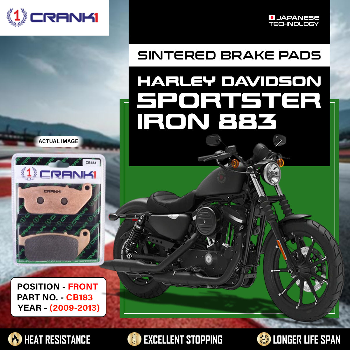 Sintered Brake Pads For Harley Davidson Iron 883 (2009-2013) - Front - CB183