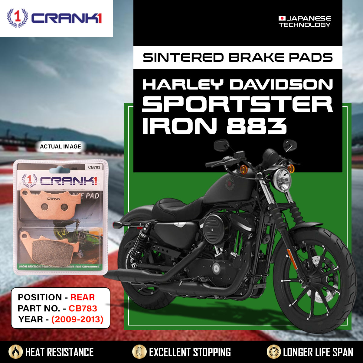 Sintered Brake Pads For Harley Davidson Iron 883 (2009-2013) - Rear - CB783