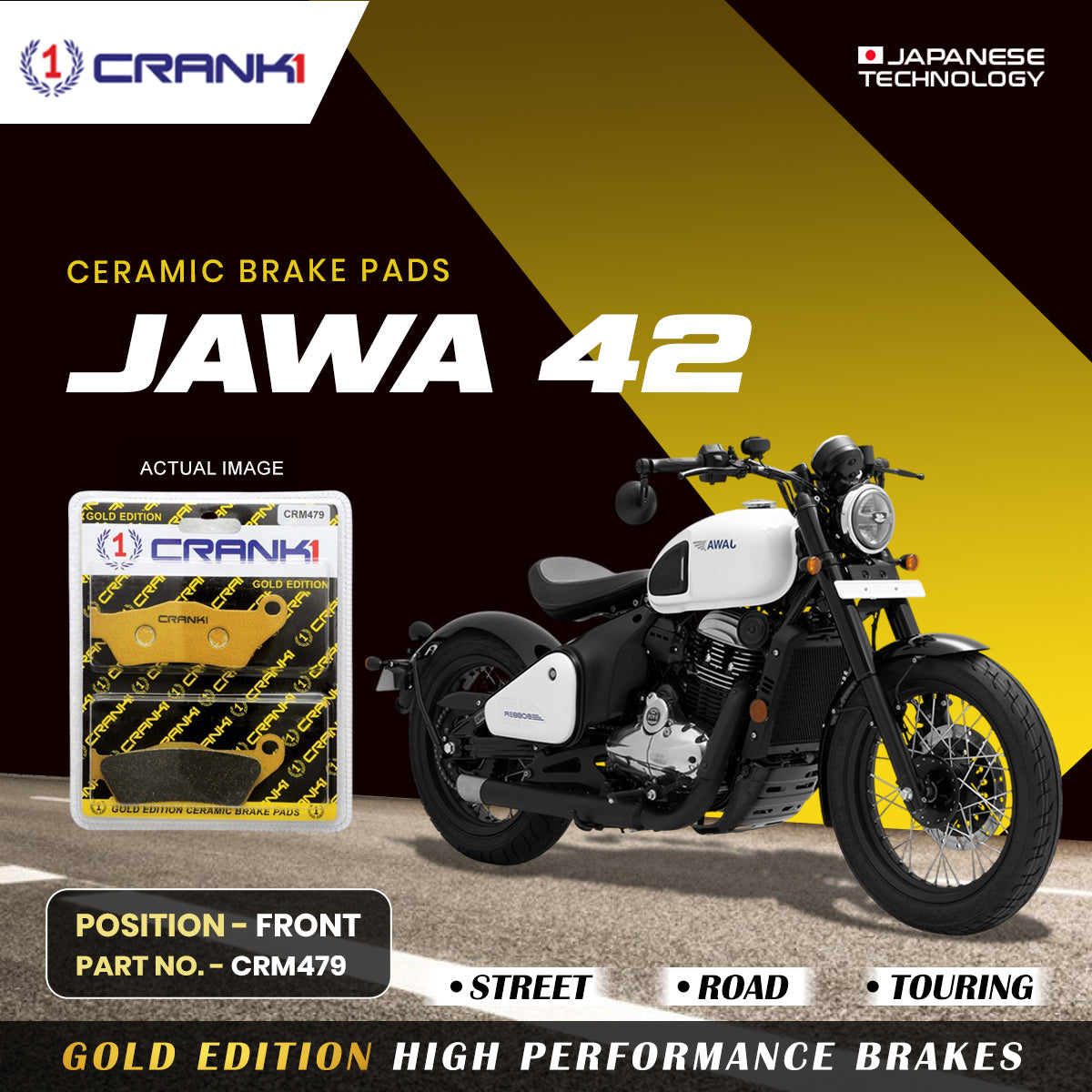 Ceramic Brake Pads For Jawa 42 - Front - CRM479