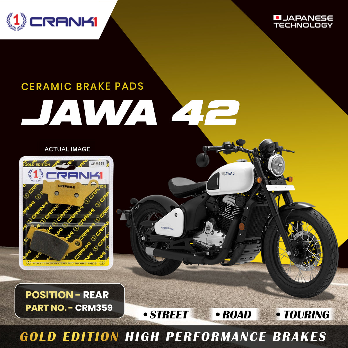 Ceramic Brake Pads For Jawa 42 - Rear - CRM359