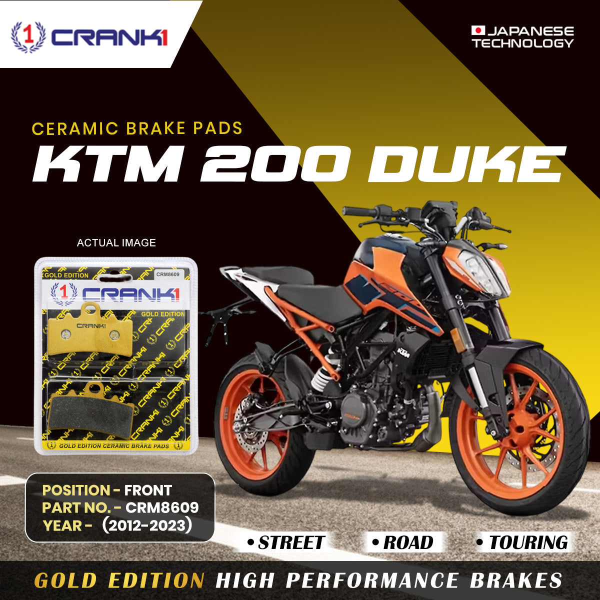 Ceramic Brake Pads For KTM 200 Duke (2012-2023) - Front - CRM8609