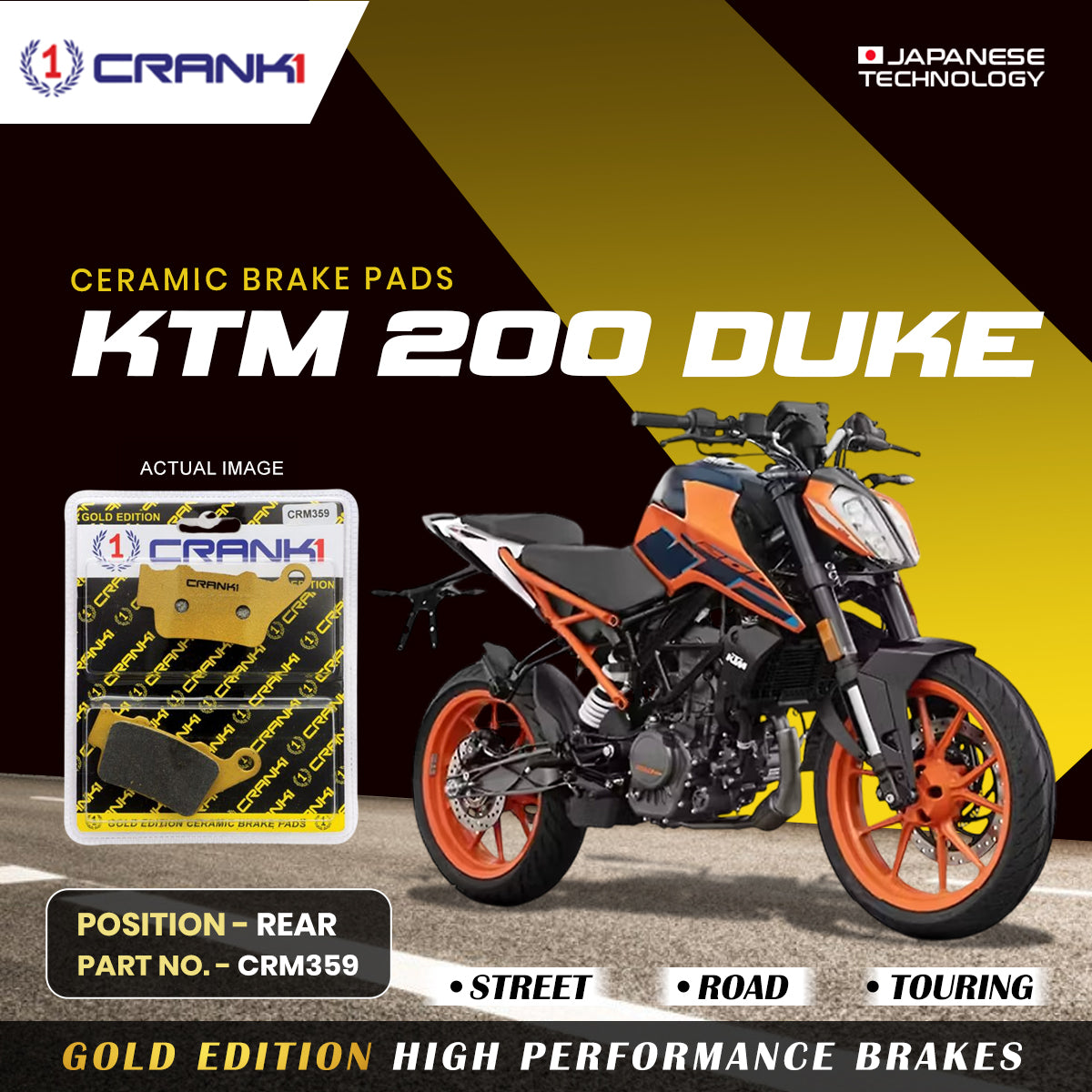 Ceramic Brake Pads For KTM 200 Duke - Rear - CRM359